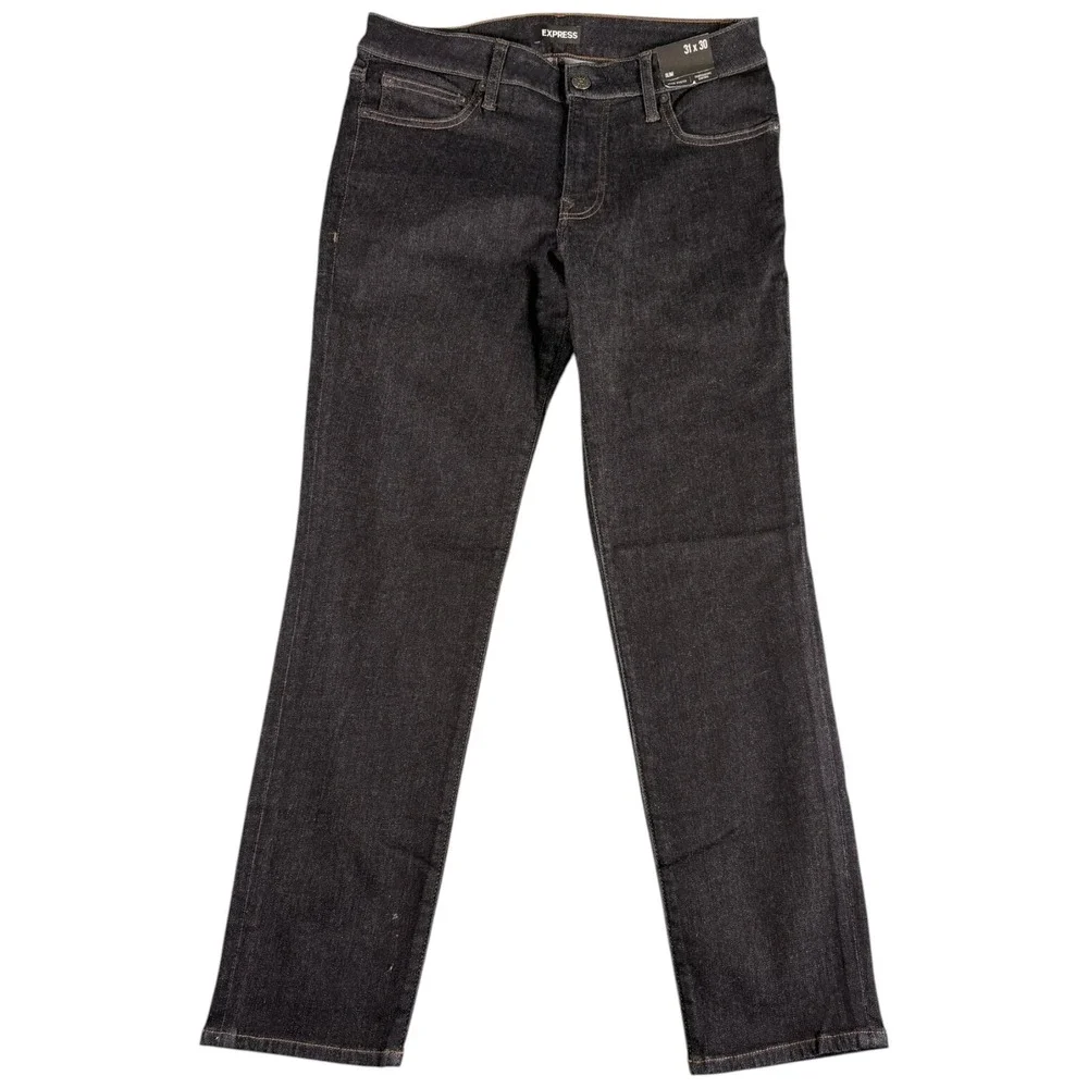 Express Jeans Mens 31x30 Black Denim Dark Wash Hyper Stretch Slim Fit Straight